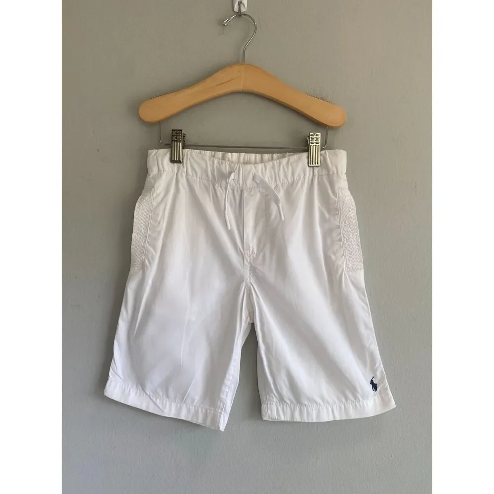 Polo Ralph Lauren Drawstring Shorts 100% Cotton, Boys Sz 7 White Side Pockets